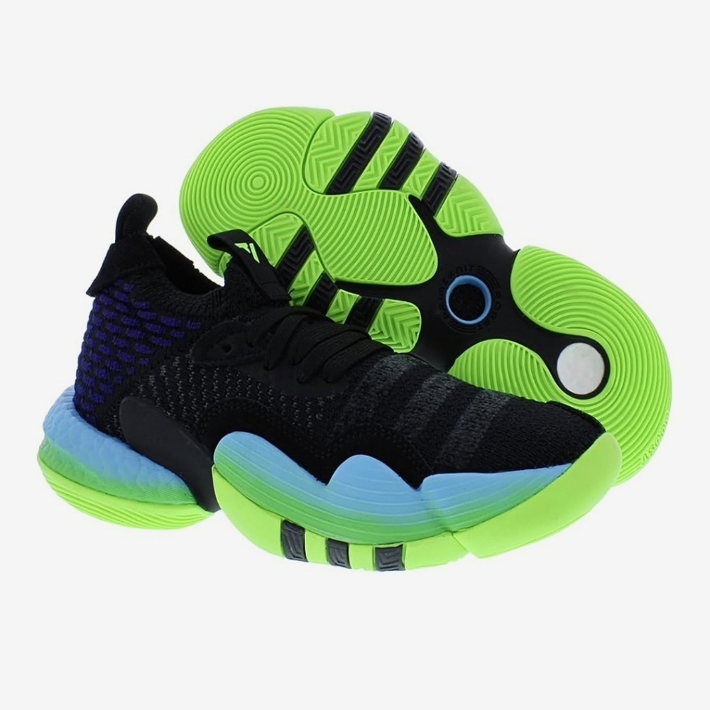 Adidas Young Men/Teens Basketball Trae Young 2.0 Black/ Team Solar Green Sz. 5 - Picture 3 of 9